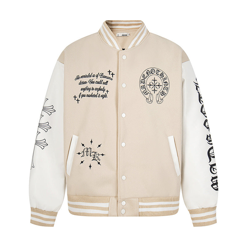 Stitch Design Baseball Jacket, Unisex High Street Loose Fit Coat