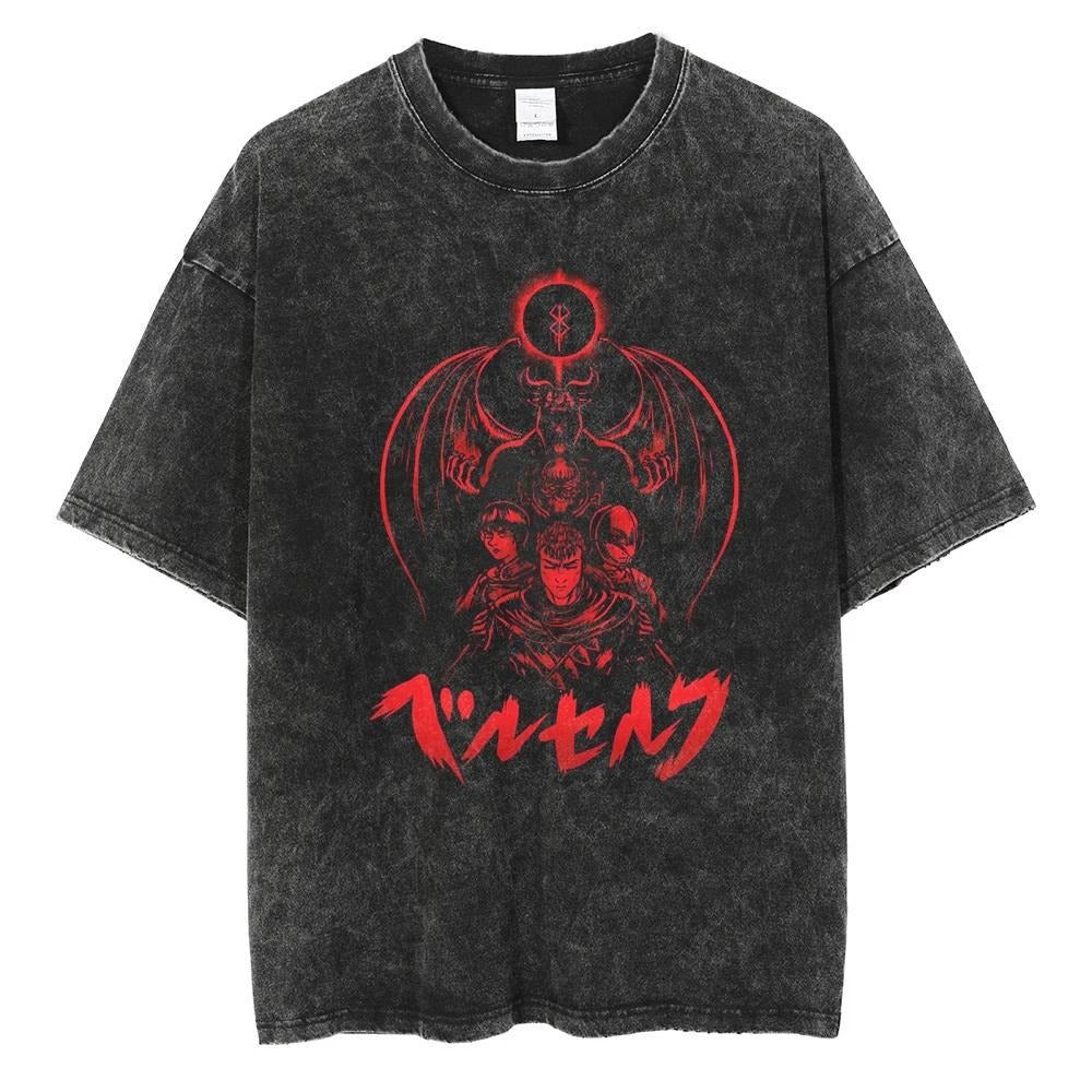 Men's Washed Black Hip Hop Streetwear T-Shirt