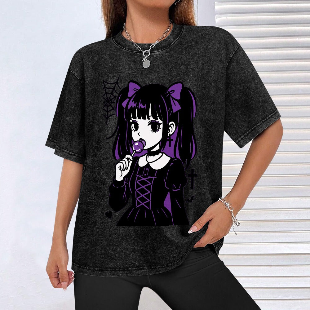 Purple Goth Emo Harajuku Lollipop Girl T-Shirt