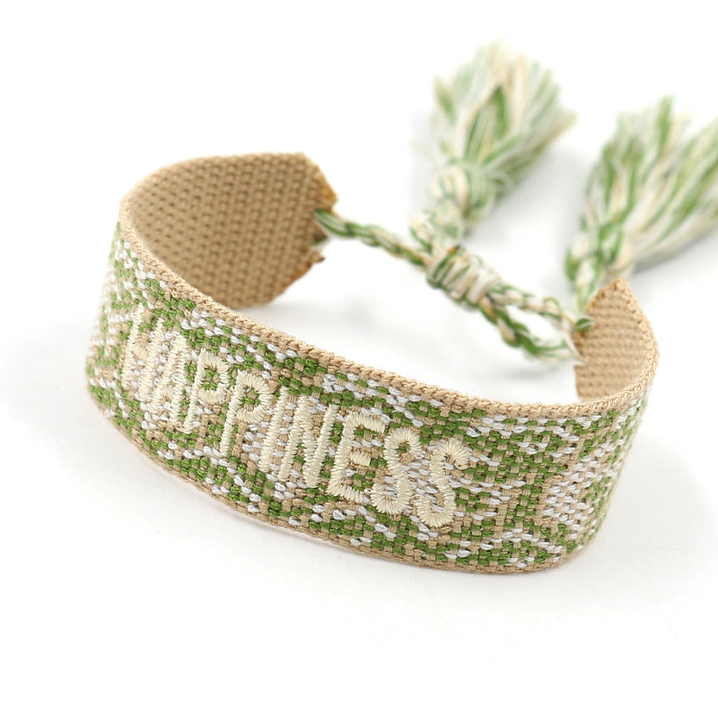 Embroidered Logo Woven Tassel Couple Wrist Strap Bracelets