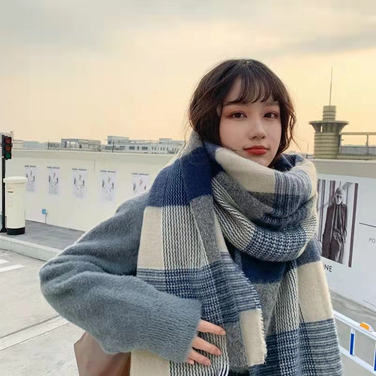 Versatile Plaid Scarf for Female Students – Winter Warmth