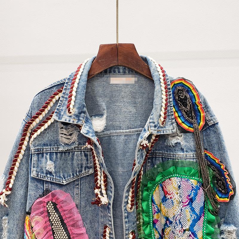 Harajuku Style Patch Denim Bomber Jacket for Women