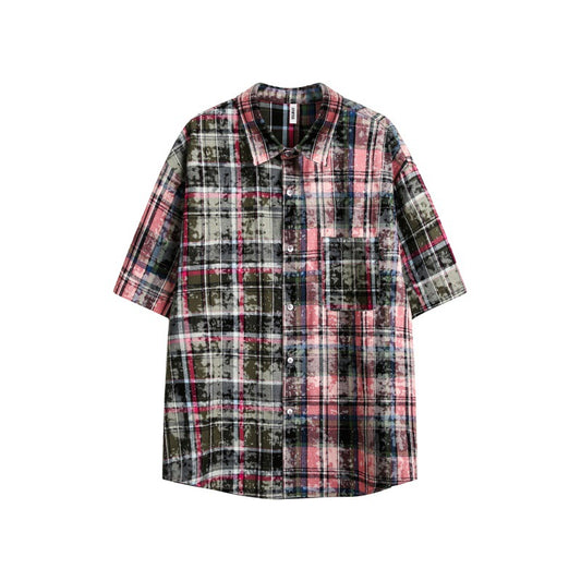 Unisex Washed Plaid Shirt - Loose Fit Harajuku Style