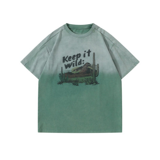 Harajuku Style Wash Printed Gradient Shirt