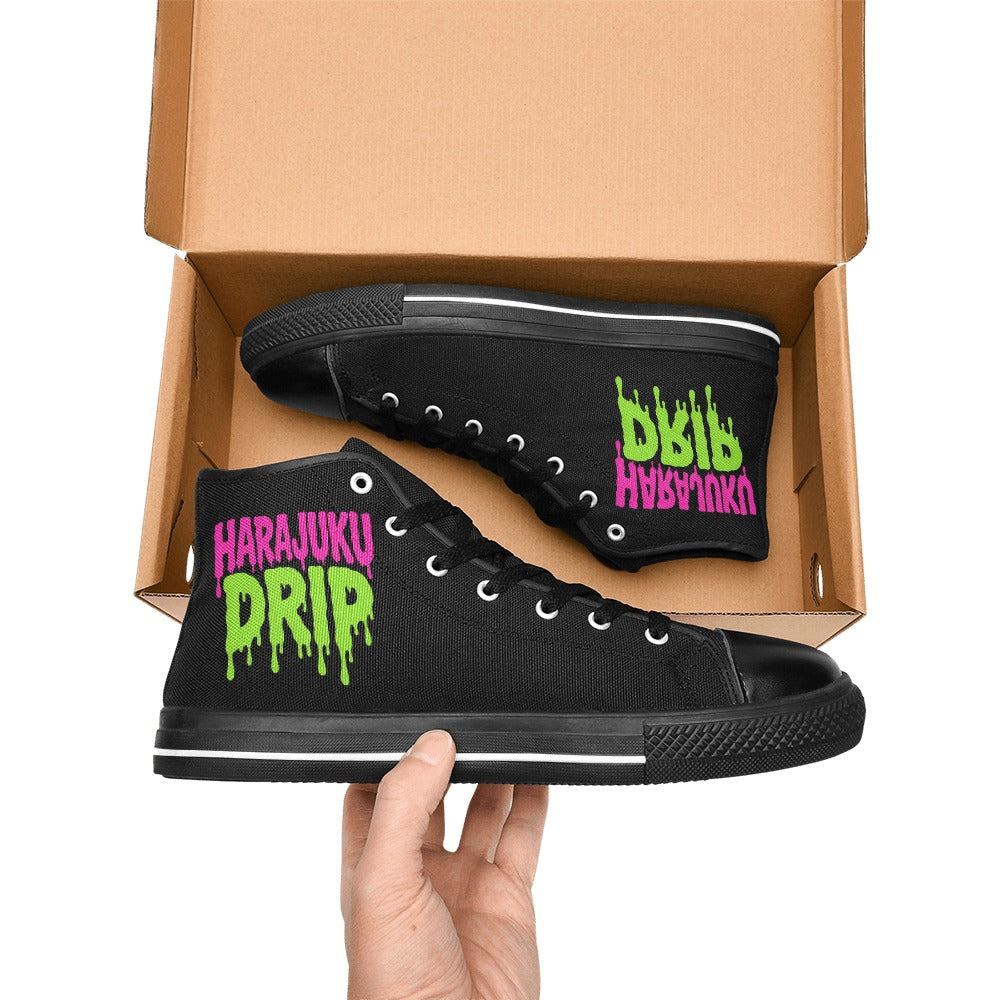 Harajuku Drip Neon Logo High Top Canvas Women's Shoes