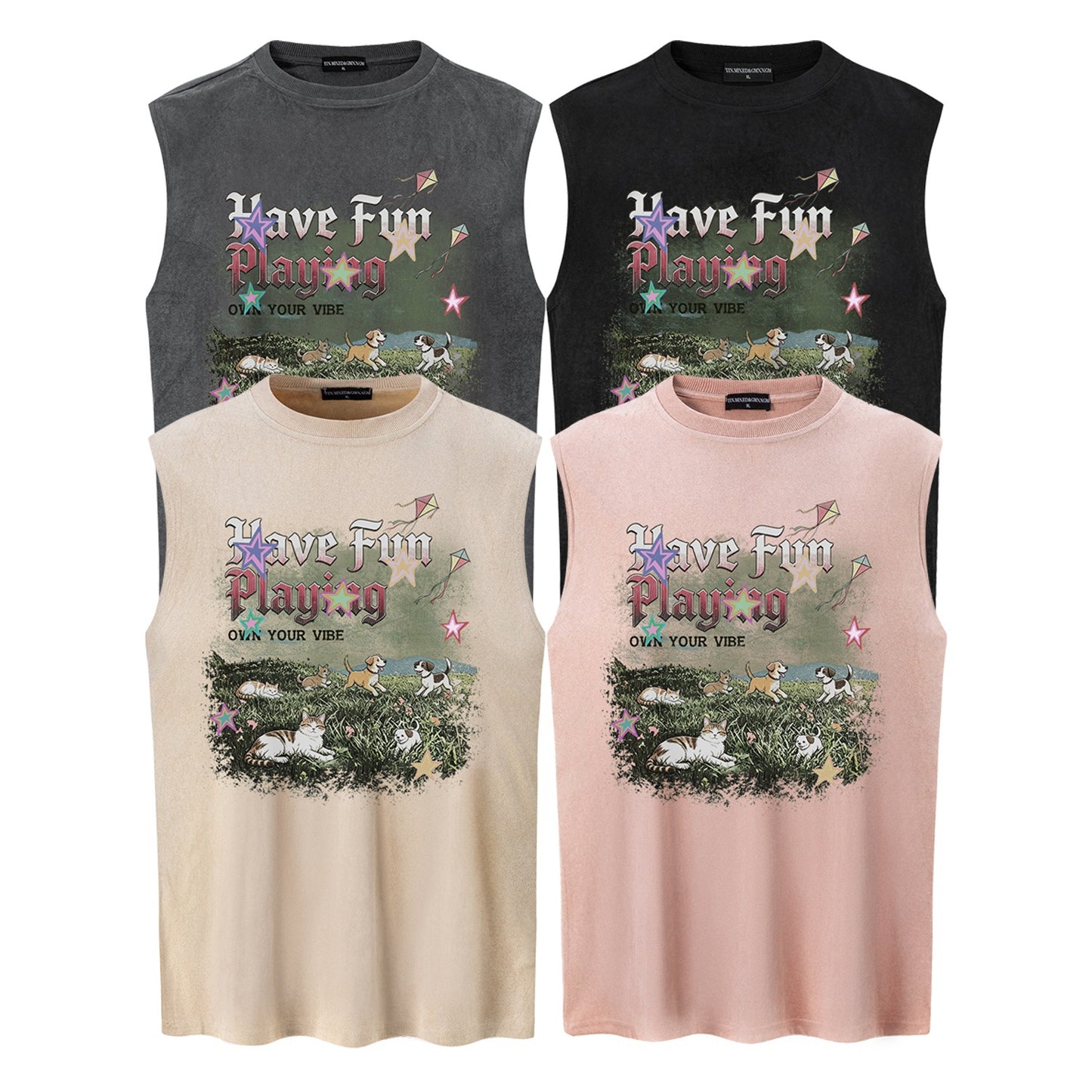 Make Old Cat & Dog Printed Vest — Harajuku Vintage Streetwear Tank