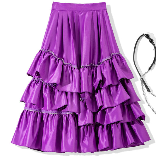 Harajuku Style Mid-Length Solid Color Chain Skirt