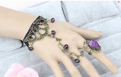 Retro Flower Vine Lace Bracelet with Ring - Harajuku Style