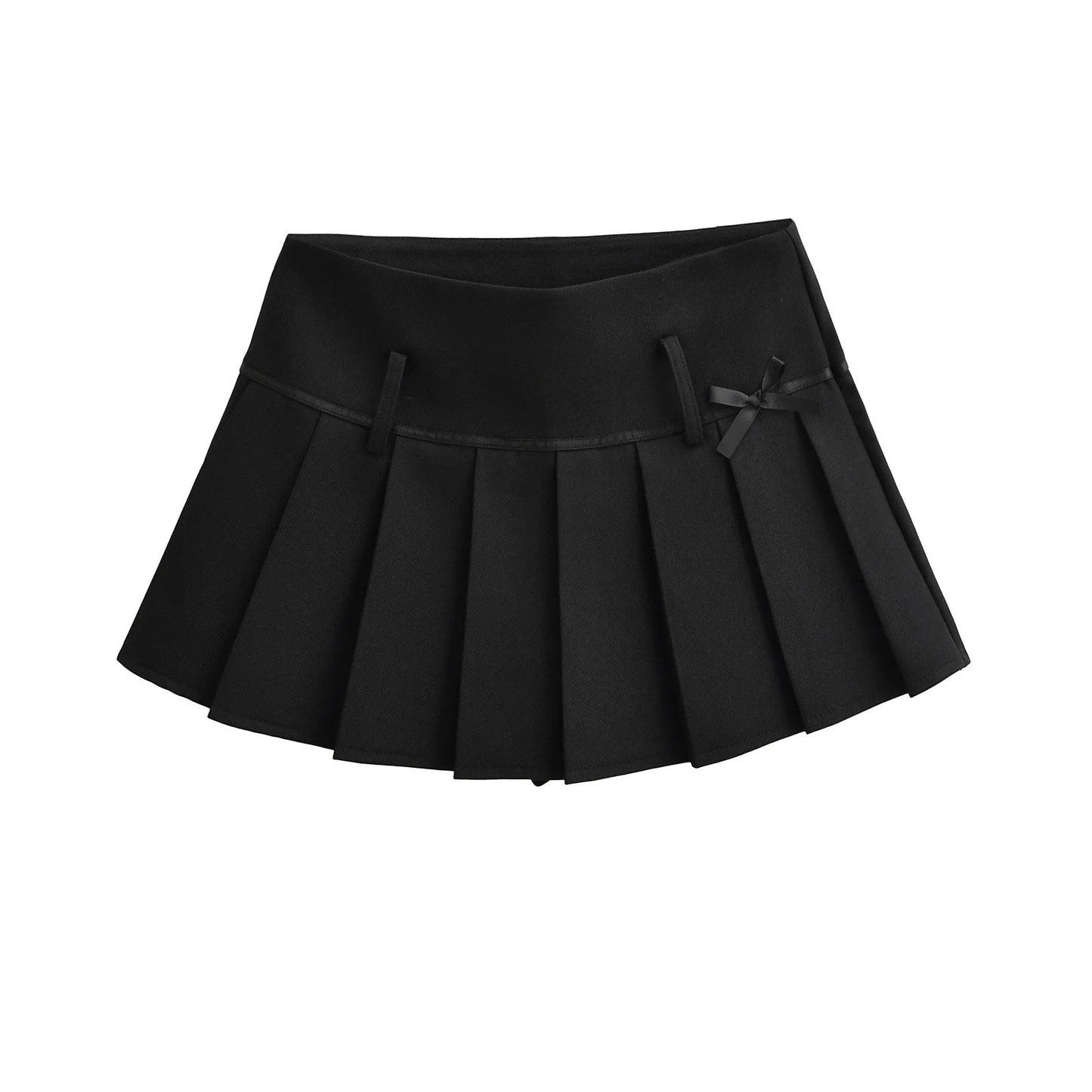 Black Pleated Skirt with Bow Detail