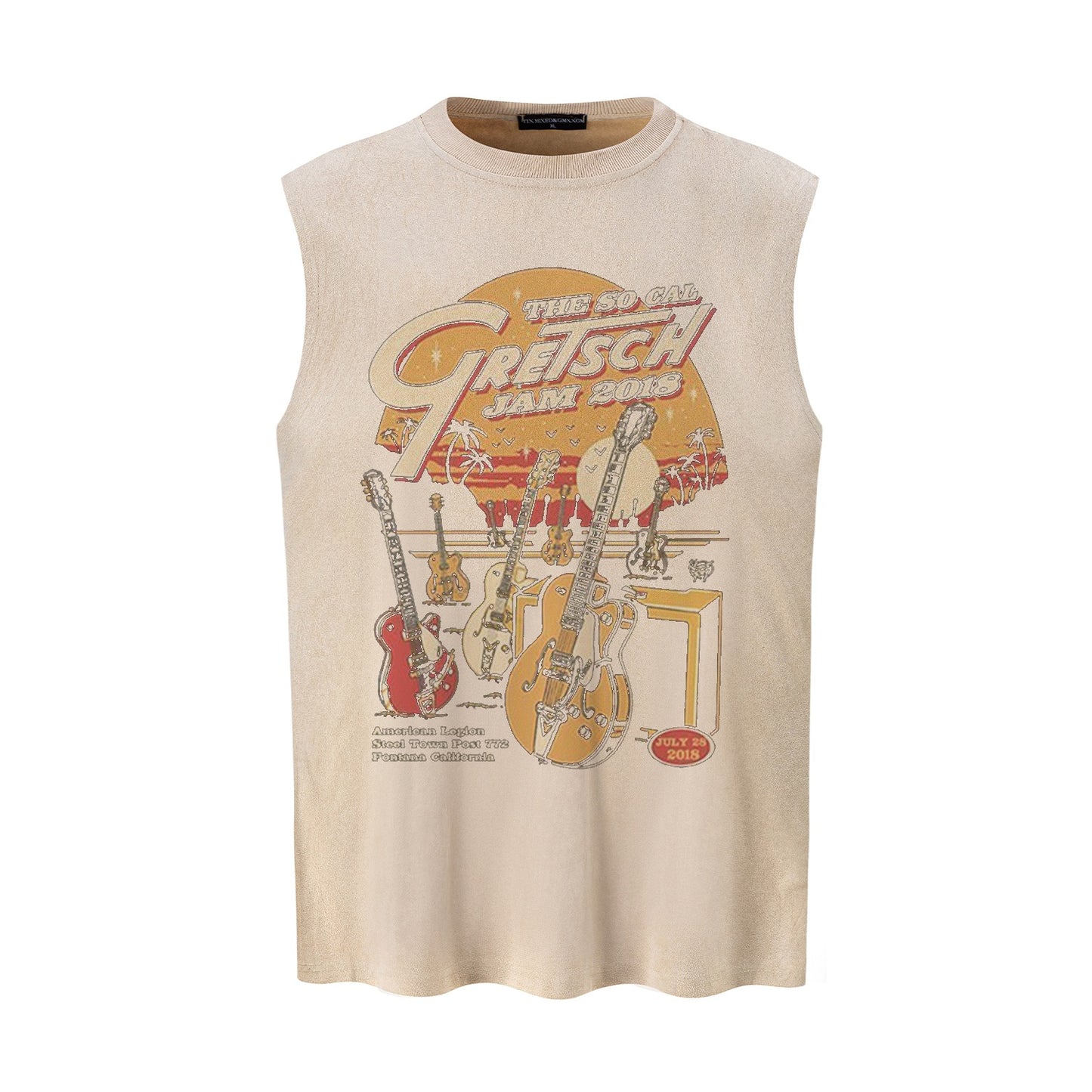 Sunset Guitar Printed Tank Top — Harajuku Street-Style Loose Cotton Tank