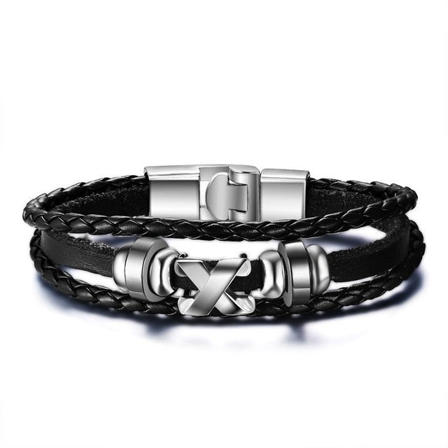 Harajuku Style Black Leather Infinity Men Bracelet