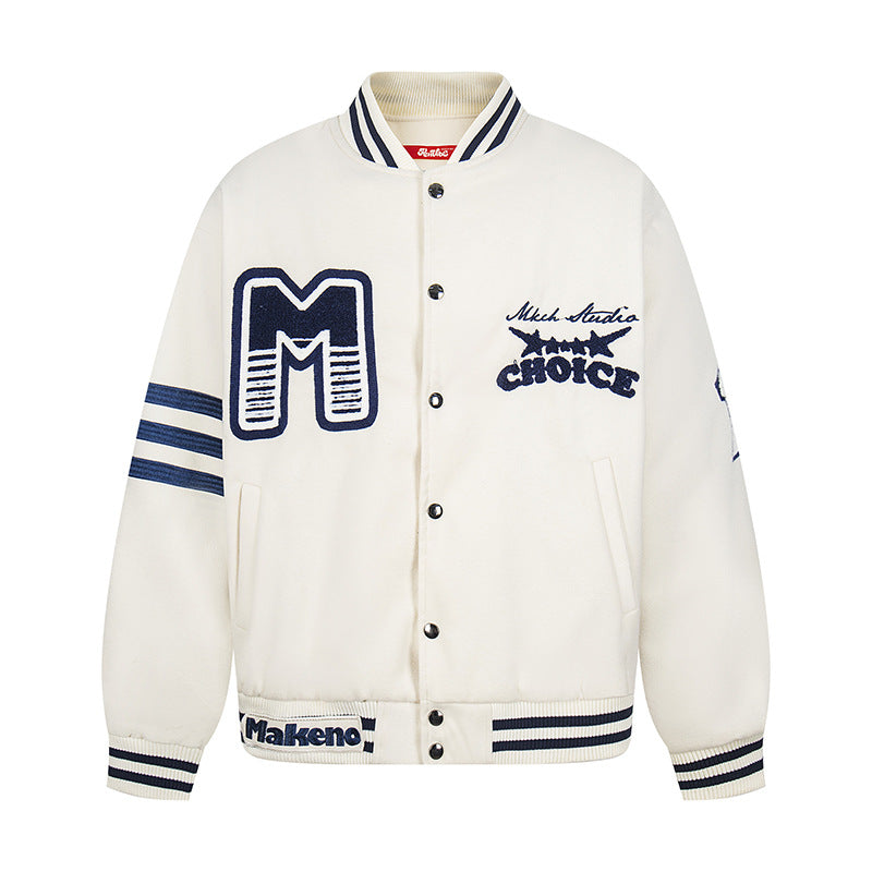 Unisex Loose Thick Cotton-Padded Varsity Jacket