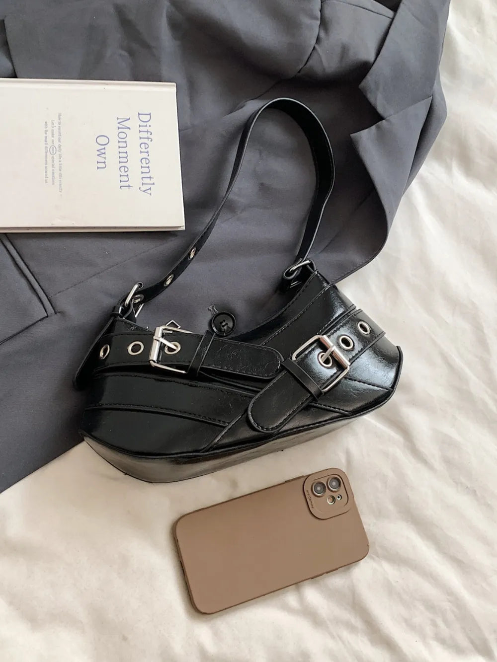 Leather Buckle Shoulder Bag