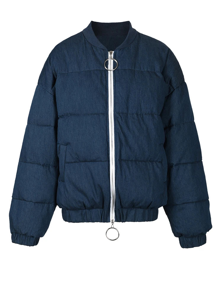 Harajuku Style Blue Denim Oversized Warm Down Jacket