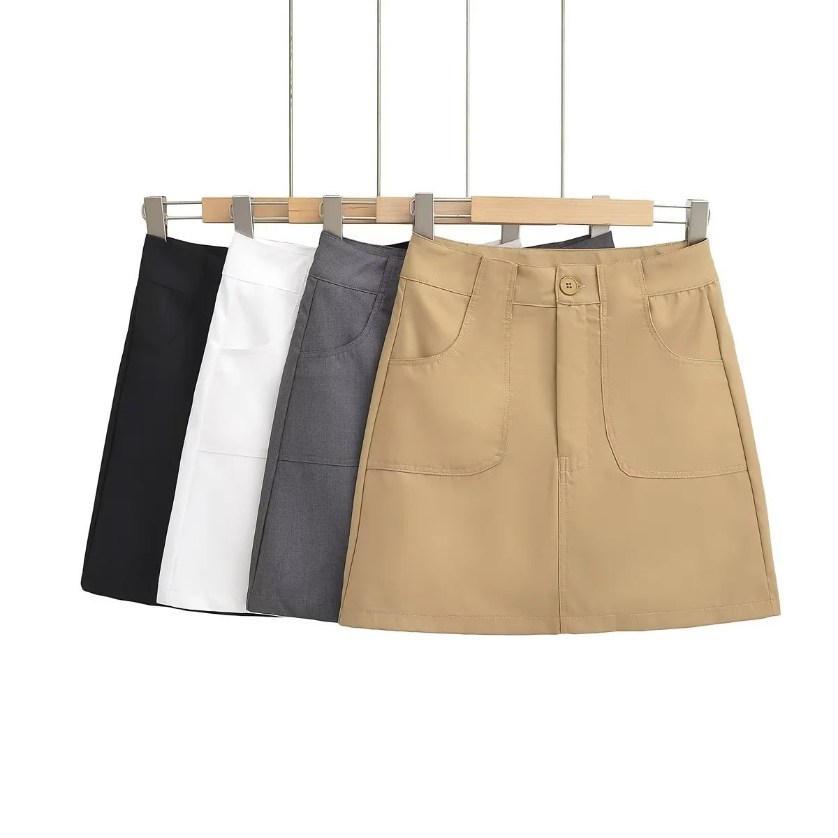High-Waisted A-Line Skirt in Black, White, Gray, and Khaki