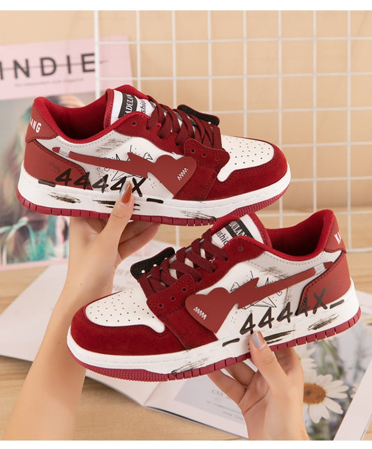 Retro Love Skateboard Shoes - Wine Red