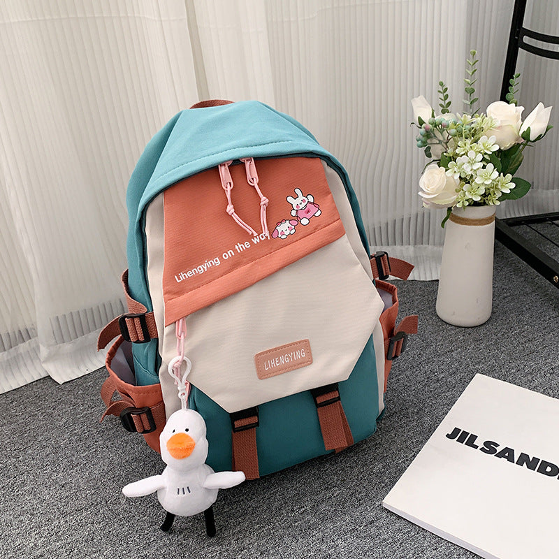 Harajuku Style Canvas Contrast Color Schoolbag for Girls