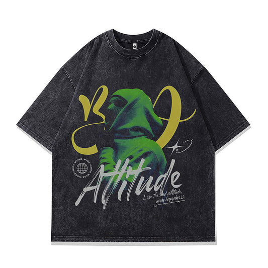 Washed Vintage Cartoon Print Short Sleeve T-Shirt for Men