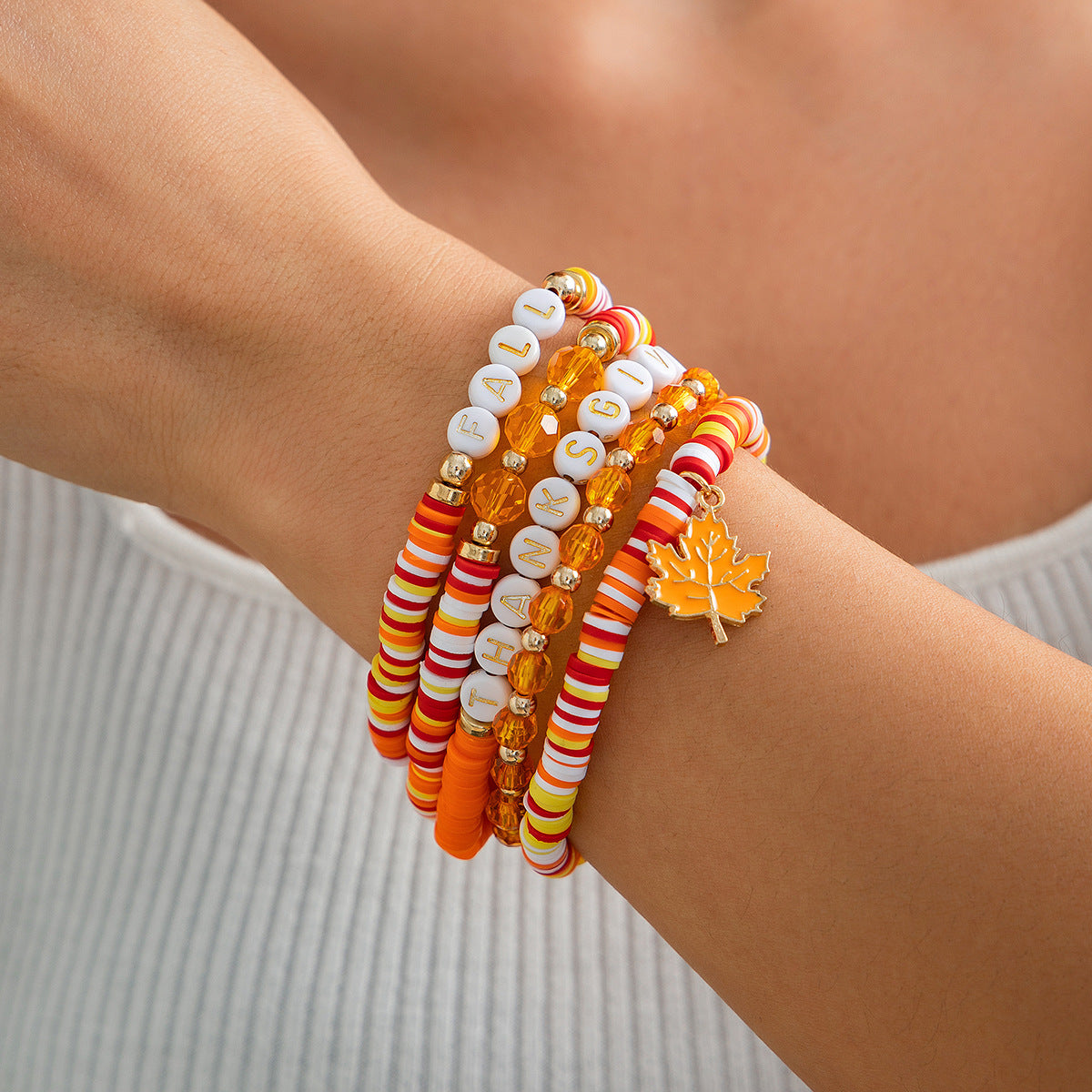 Playful Thanksgiving Letter Bracelet Set