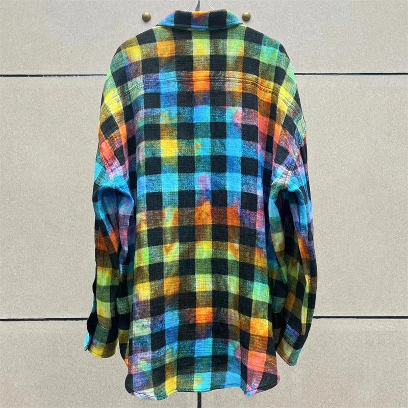 Rainbow Plaid Women’s Blouse - Harajuku Style