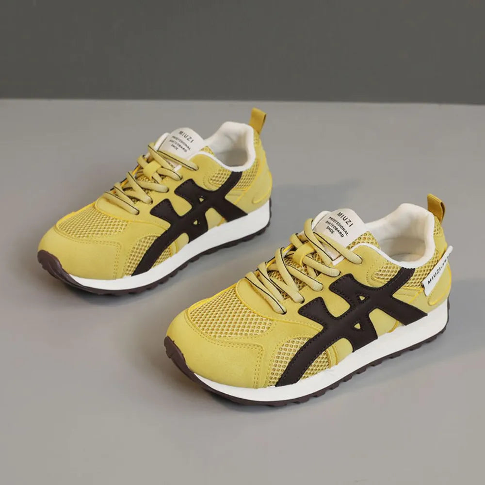 Harajuku Style Contrast Mesh Round Toe Sneakers