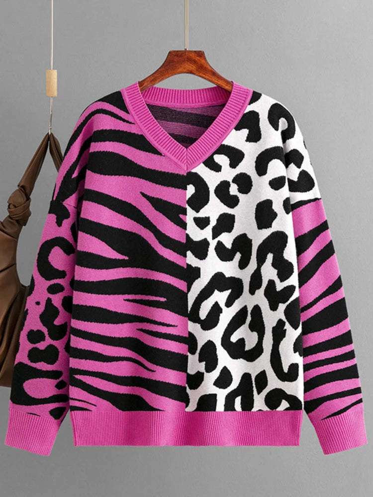 Autumn/Winter Leopard Color Block Sweater