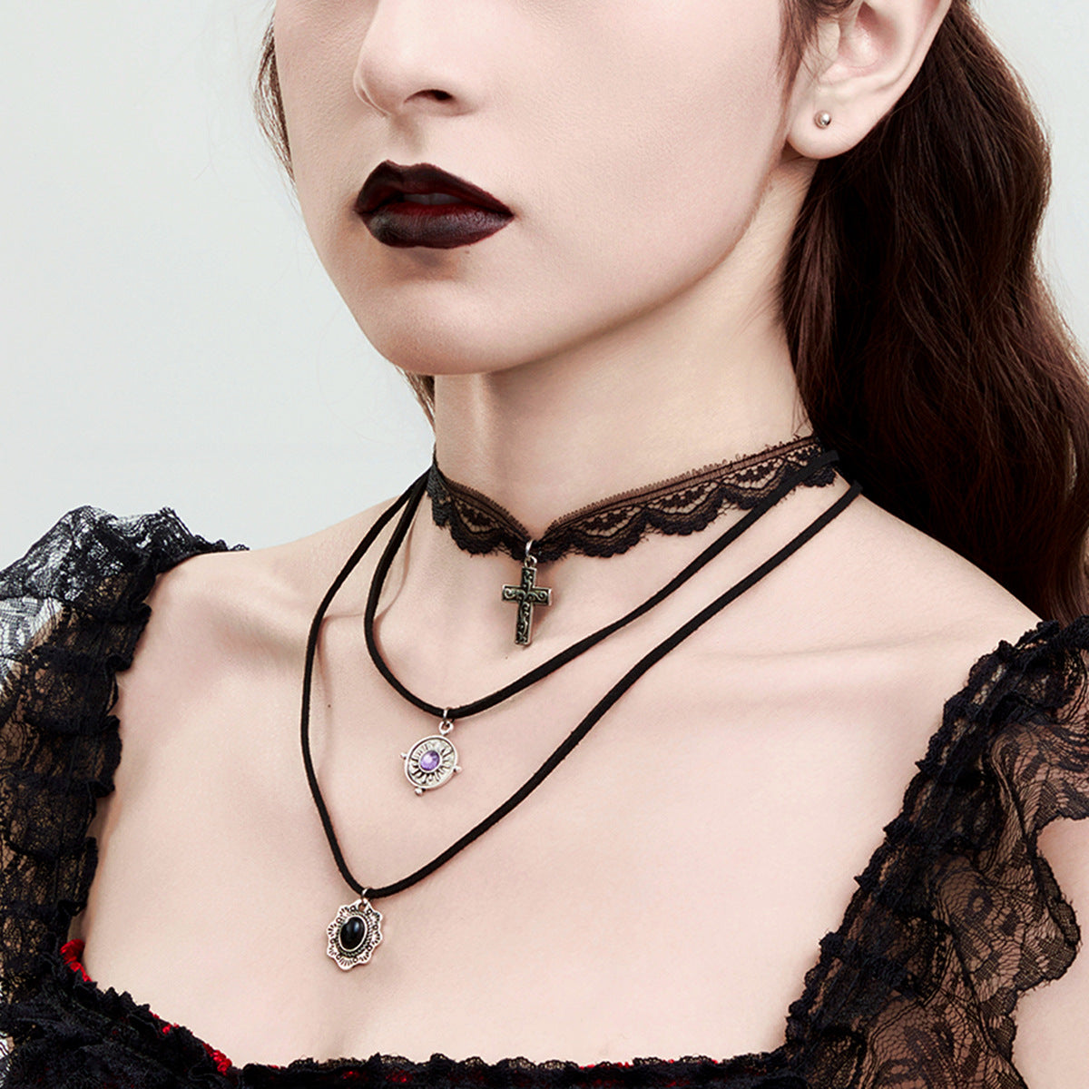 Harajuku Heart-Shaped Lace Necklace Set