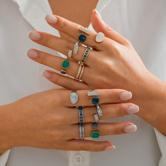 Harajuku Style French Retro Irregular Alloy Ring Set