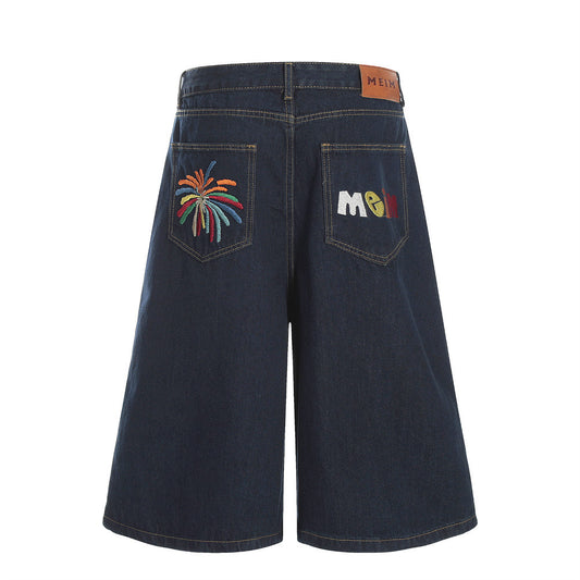 Embroidered Denim Shorts for Men - Harajuku Style