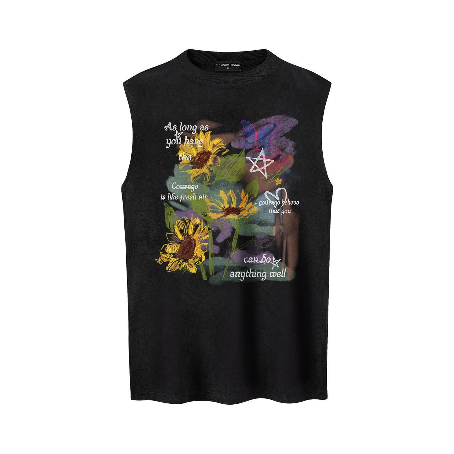 Sunflower Printed Vest — Vintage Cotton Blend Loose Fit Harajuku Style