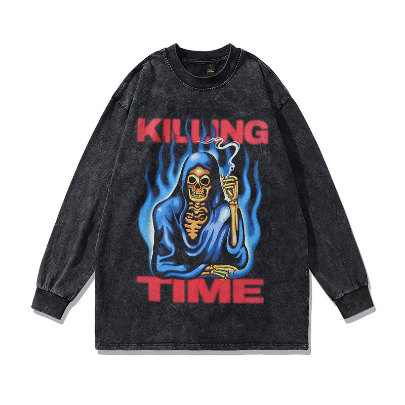 Men's Skull Print Loose Fit Hoodie - Pure Cotton