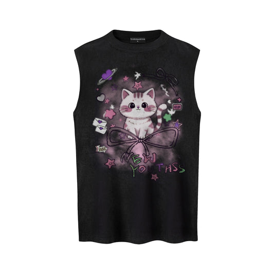 Sweet Cool Cat Printed Tank Top — Harajuku Street Fashion Cotton Tank