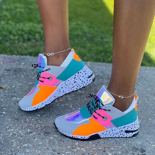 Women's Plus Size Platform Mixed-Color Sneakers