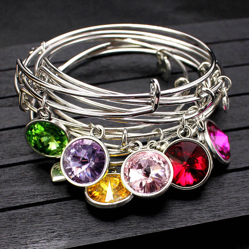 Adjustable Birthstone Bangle Bracelet for Women