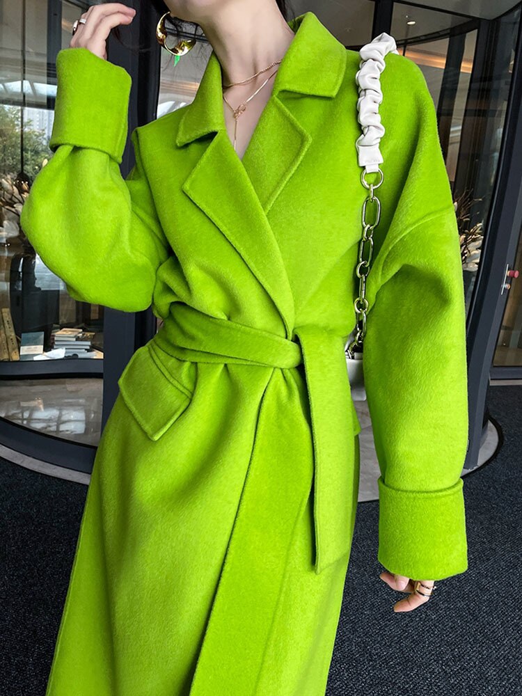 Harajuku Style Women's Grass Green Wool Coat