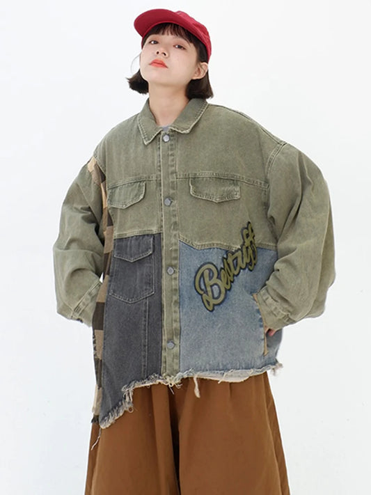 Irregular Patchwork Denim Coat - Harajuku Streetwear Jacket