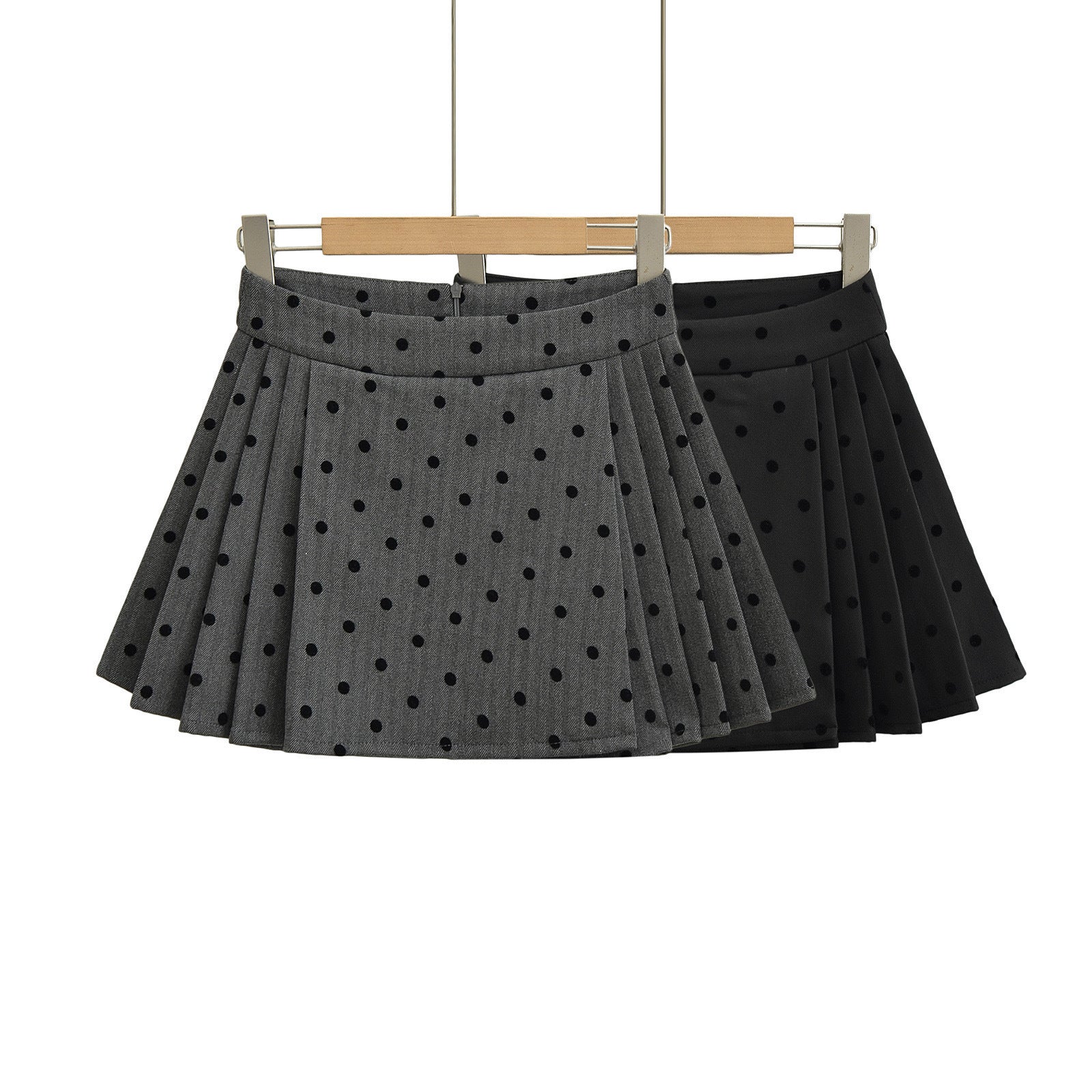 Plucked Polka Dot A-Line Skirt
