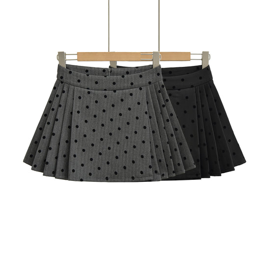 Plucked Polka Dot A-Line Skirt
