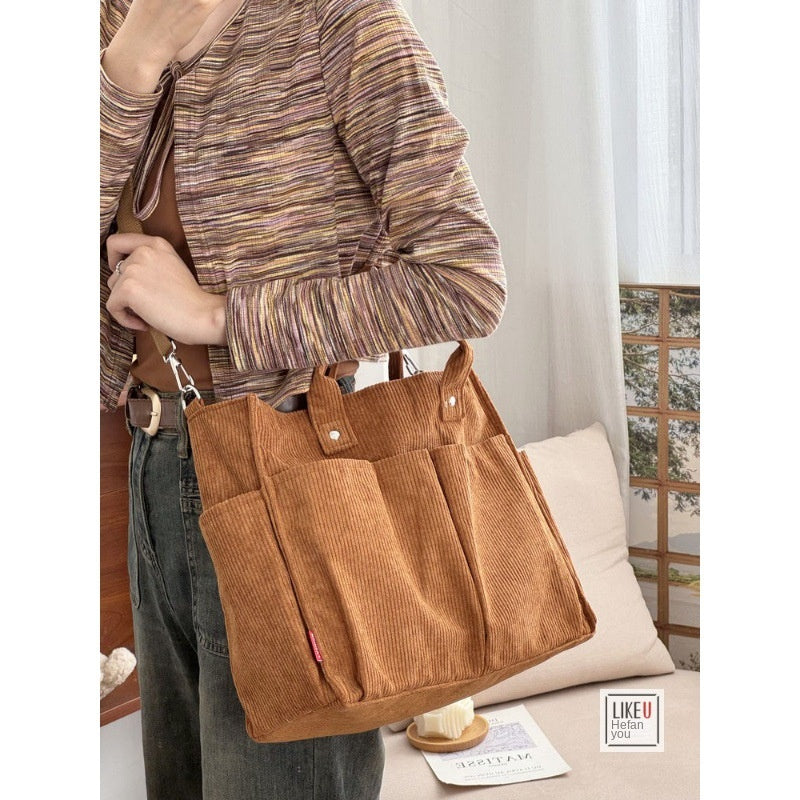 Thick Corduroy Multi-Pocket Commuter Tote