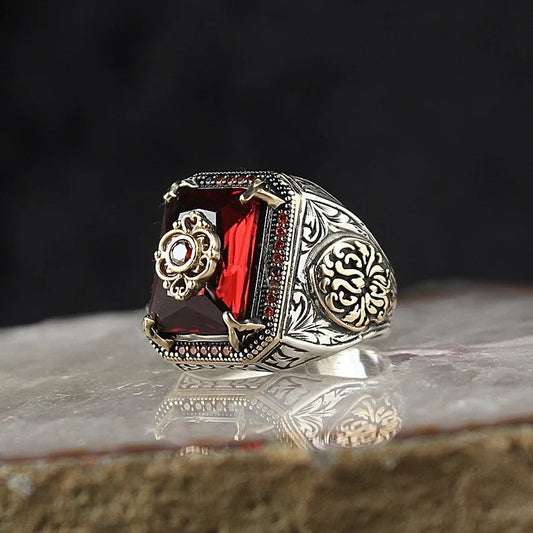Vintage Tribal Texture Aquamarine Zircon Ring