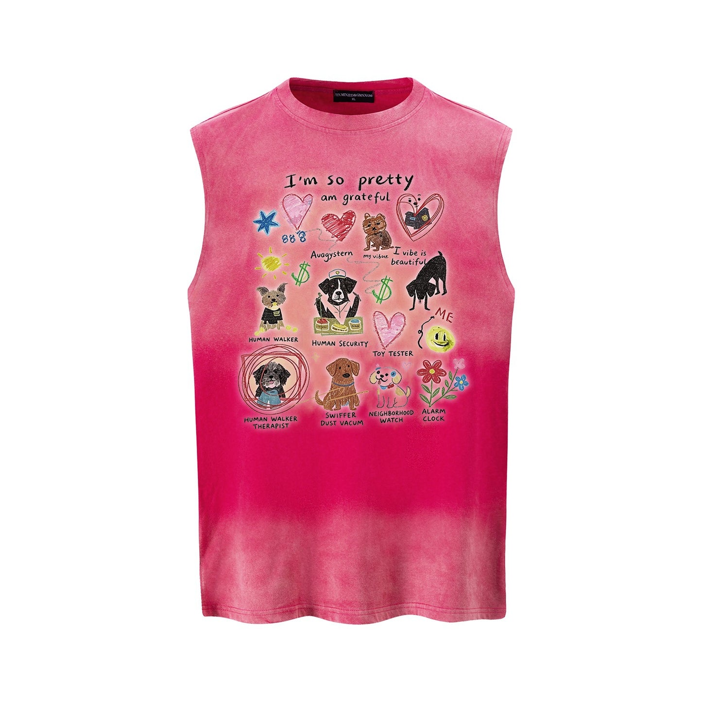 Different Dog Graffiti Vest — Harajuku Street Fashion Cotton Blended Loose Fit (Black, Pink, M/L/XL)