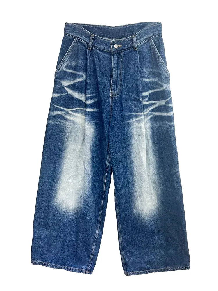 Harajuku Style Loose Pleated Wide Leg Jeans for Women
