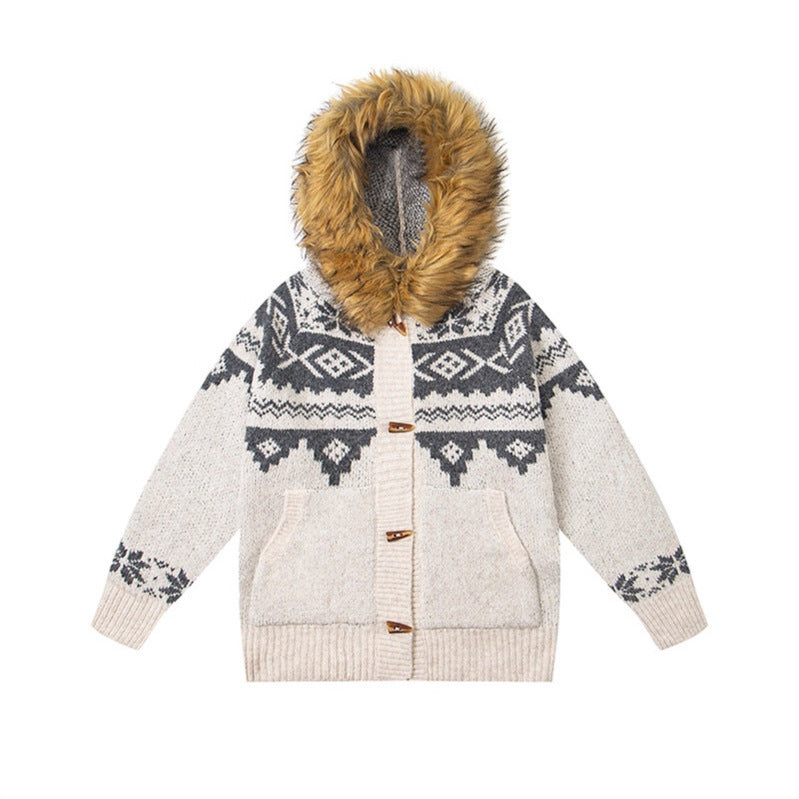 Hoodie with Detachable Fur Collar Unisex Loose Fit Sweater