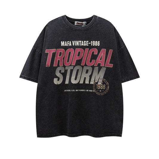 Retro Letter Print Loose Fit T-Shirt for Men