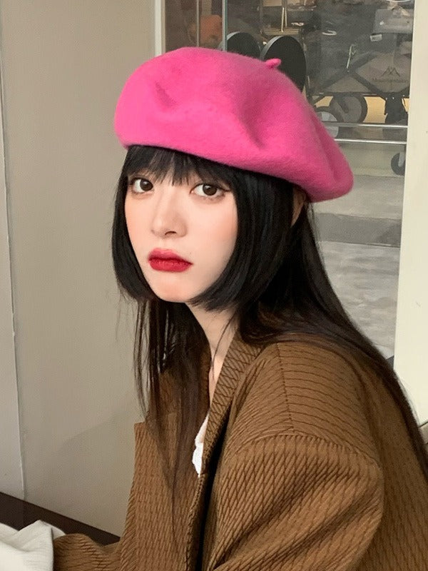 Retro Candy Colored Wool Beret - Harajuku Style