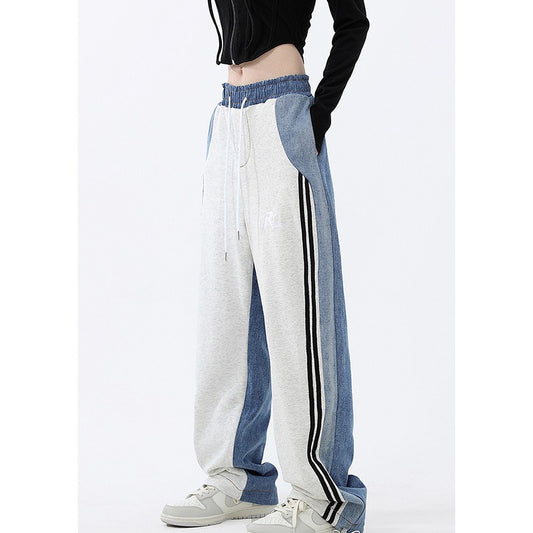 Harajuku Style Contrast Color High Waist Cropped Pants