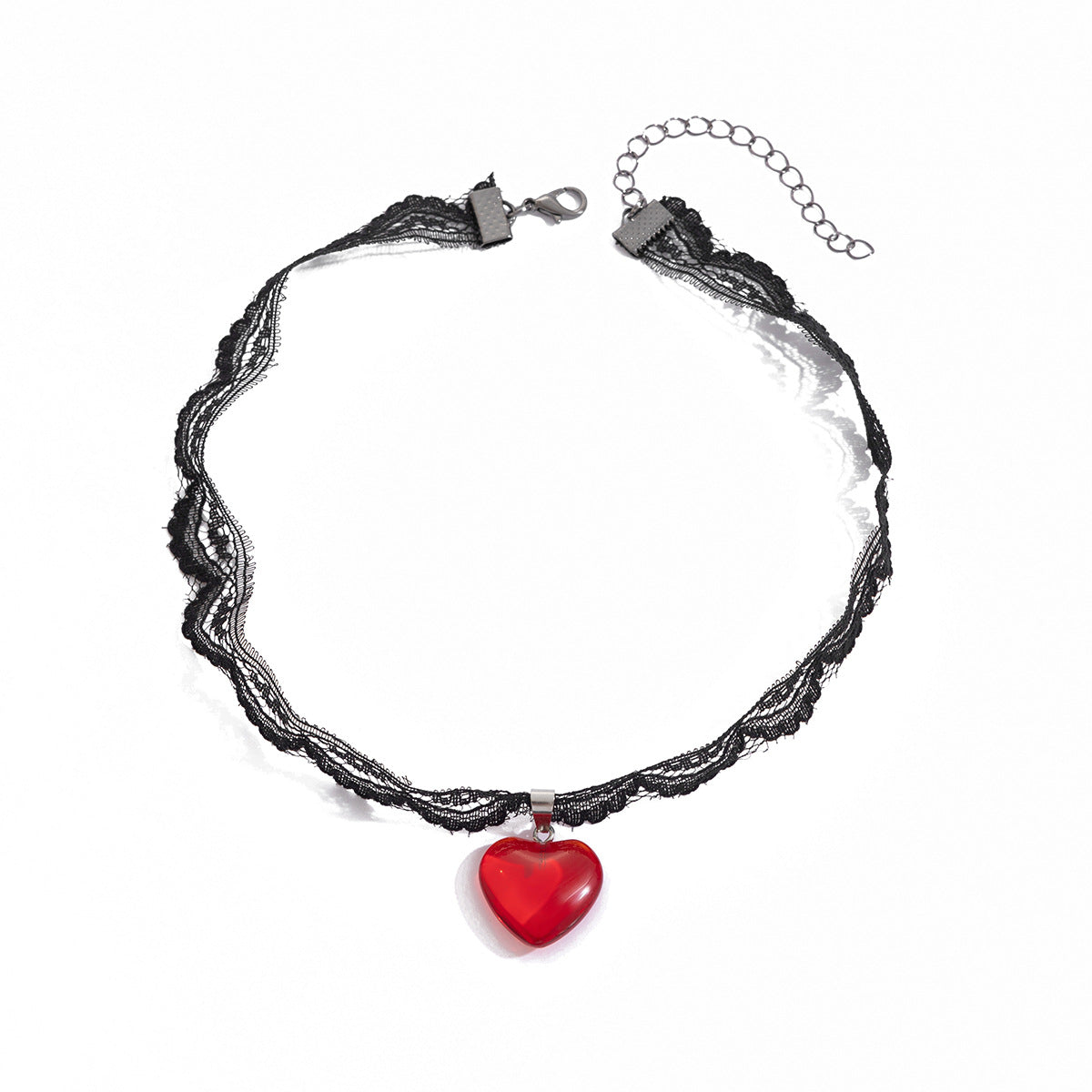Personalized Black Lace Collarbone Necklace with Red Heart Pendant