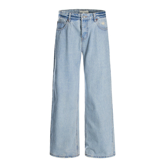 Harajuku Style Light Wash Distressed Denim Pants