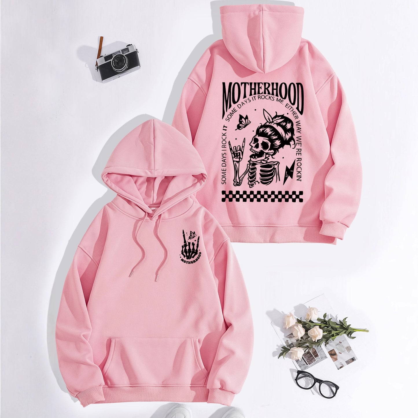 Printed Hoodie with Mother-Themed Pattern