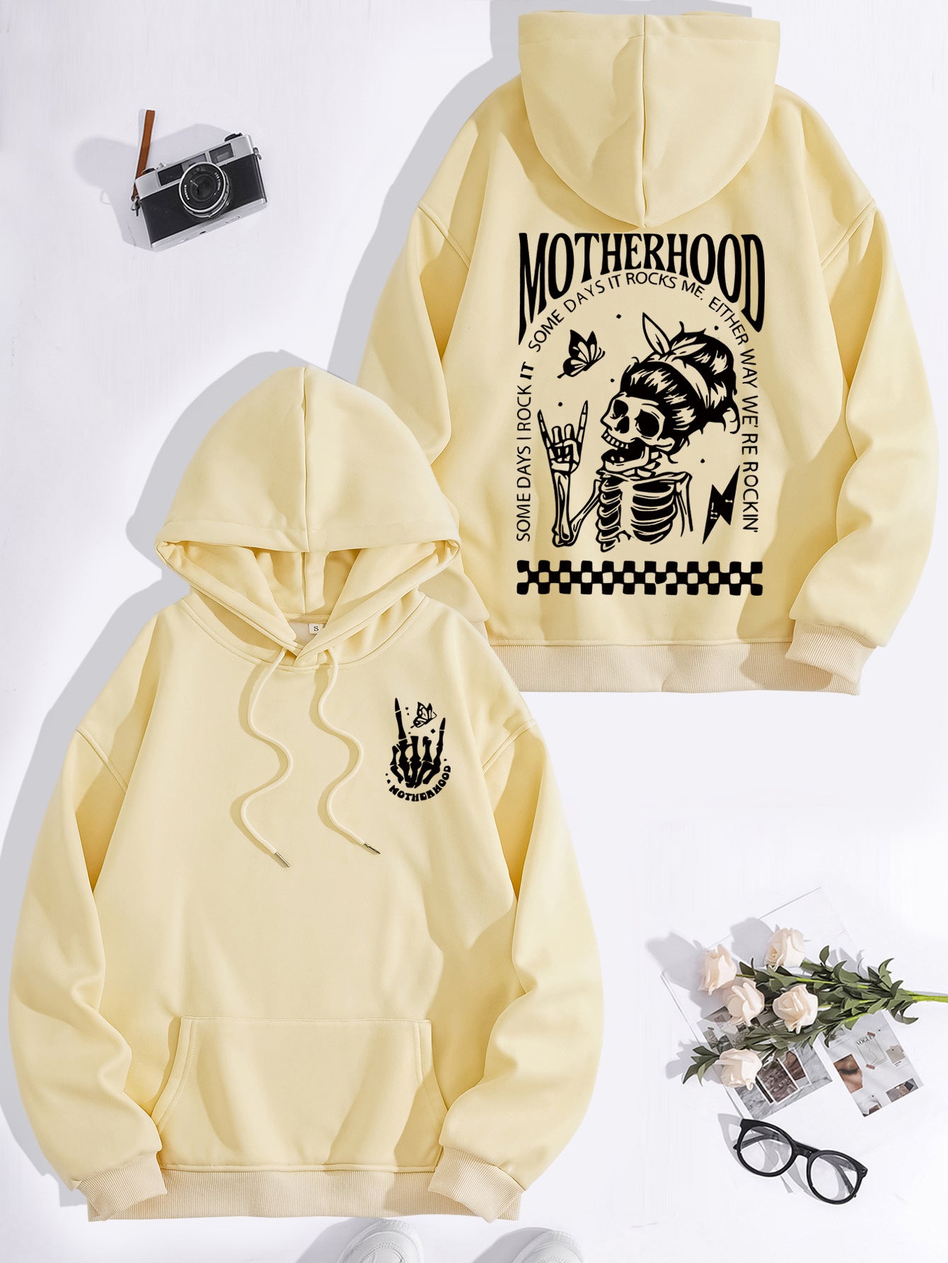 Printed Hoodie with Mother-Themed Pattern
